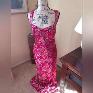 Floral Pink Sleeveless Silky Dress NEW